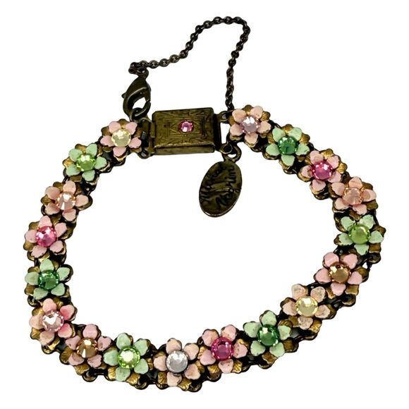 Michael Negrin Flower Bracelet 7" Multicolored Rhinestone Spring Jewelry - Picture 2 of 13
